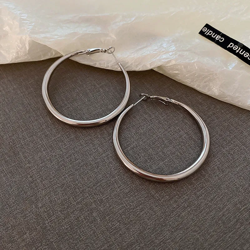 Silver needle large hoop earrings Internet celebrity drop glazed plain hoop earrings for women French style high-end hoop earrings