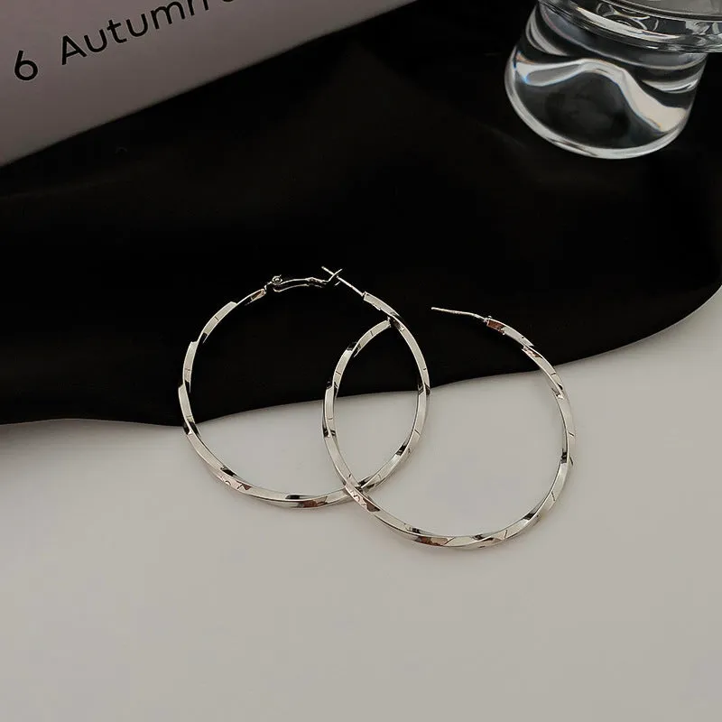 Silver needle large hoop earrings Internet celebrity drop glazed plain hoop earrings for women French style high-end hoop earrings