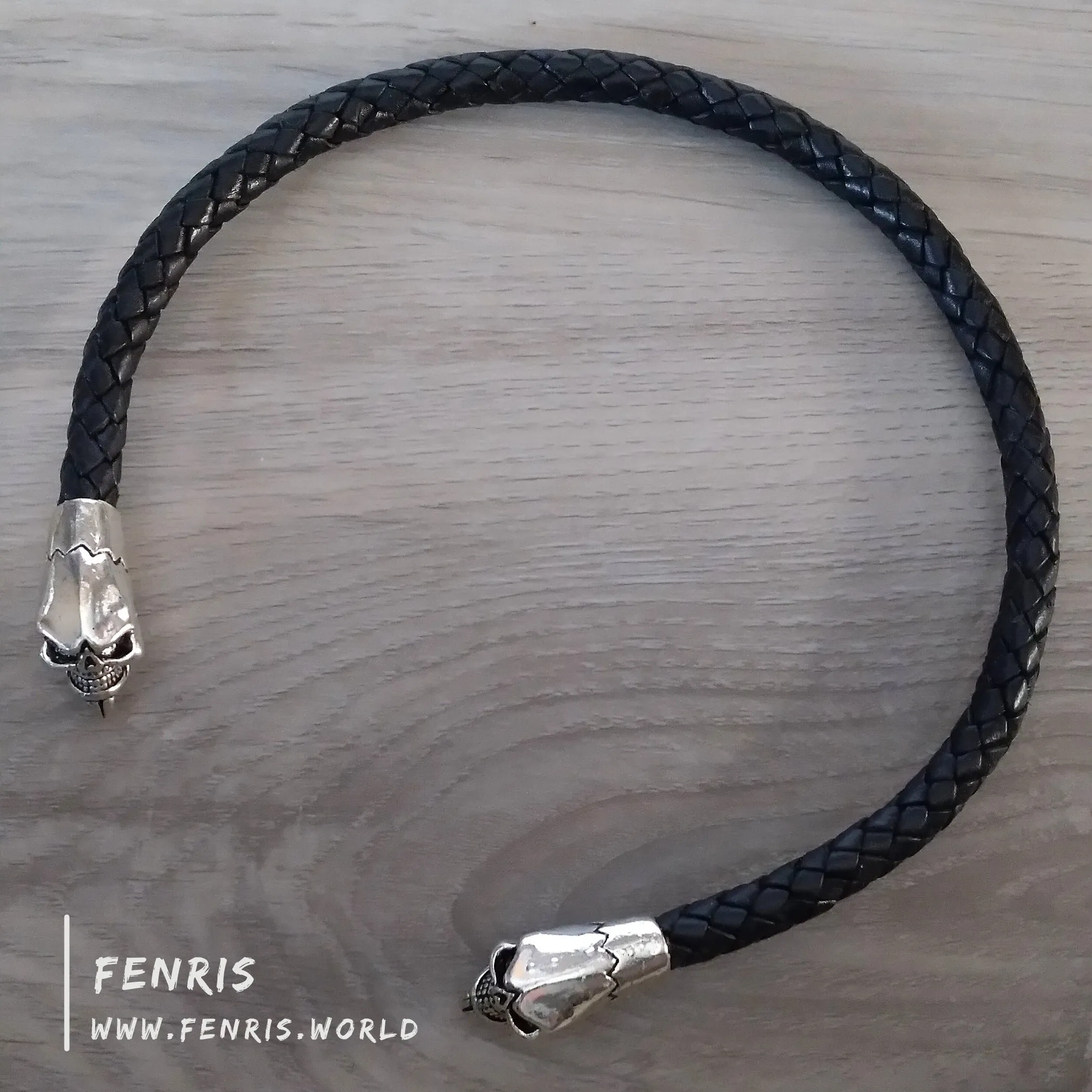 Silver Torc Skull Black Leather | Fenris