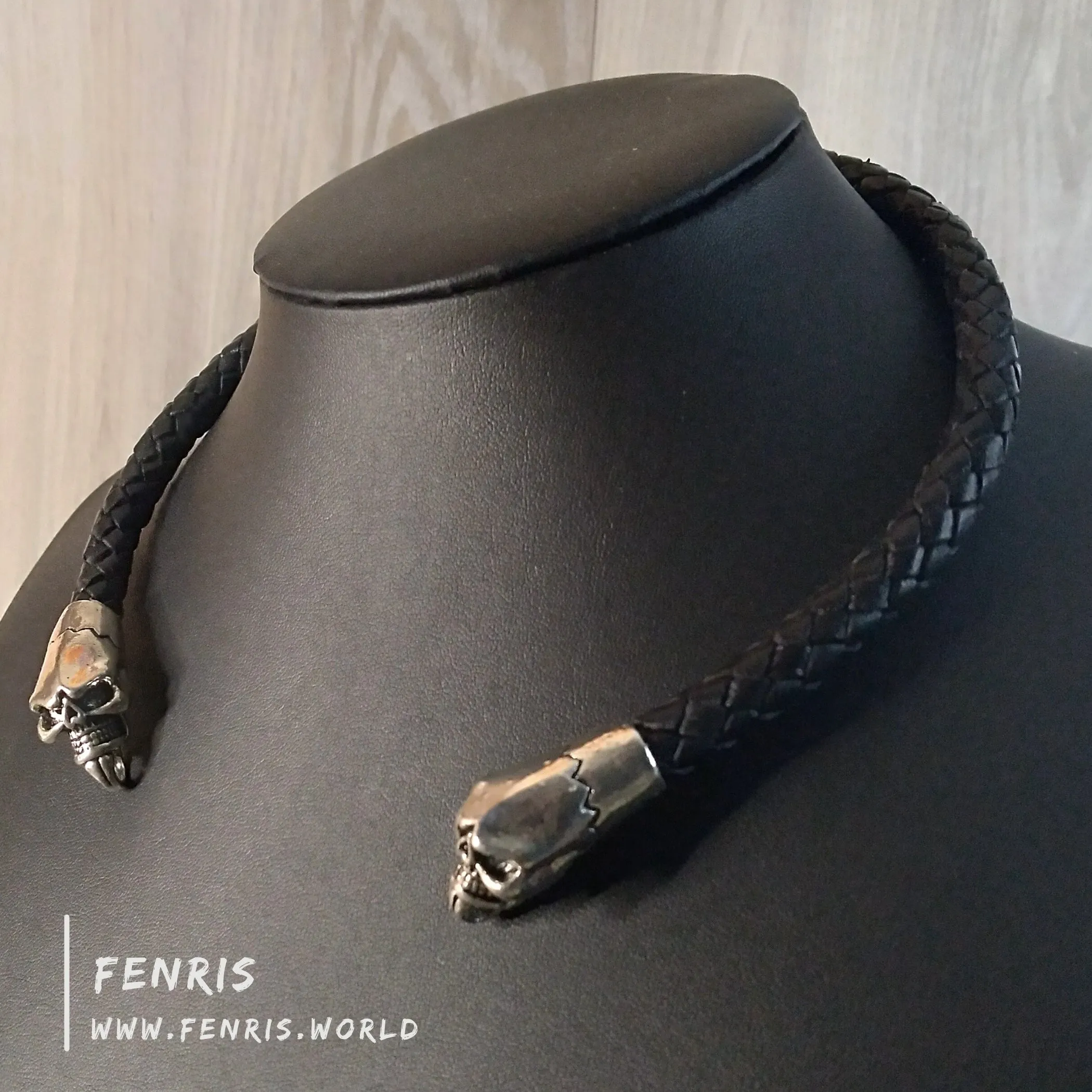 Silver Torc Skull Black Leather | Fenris