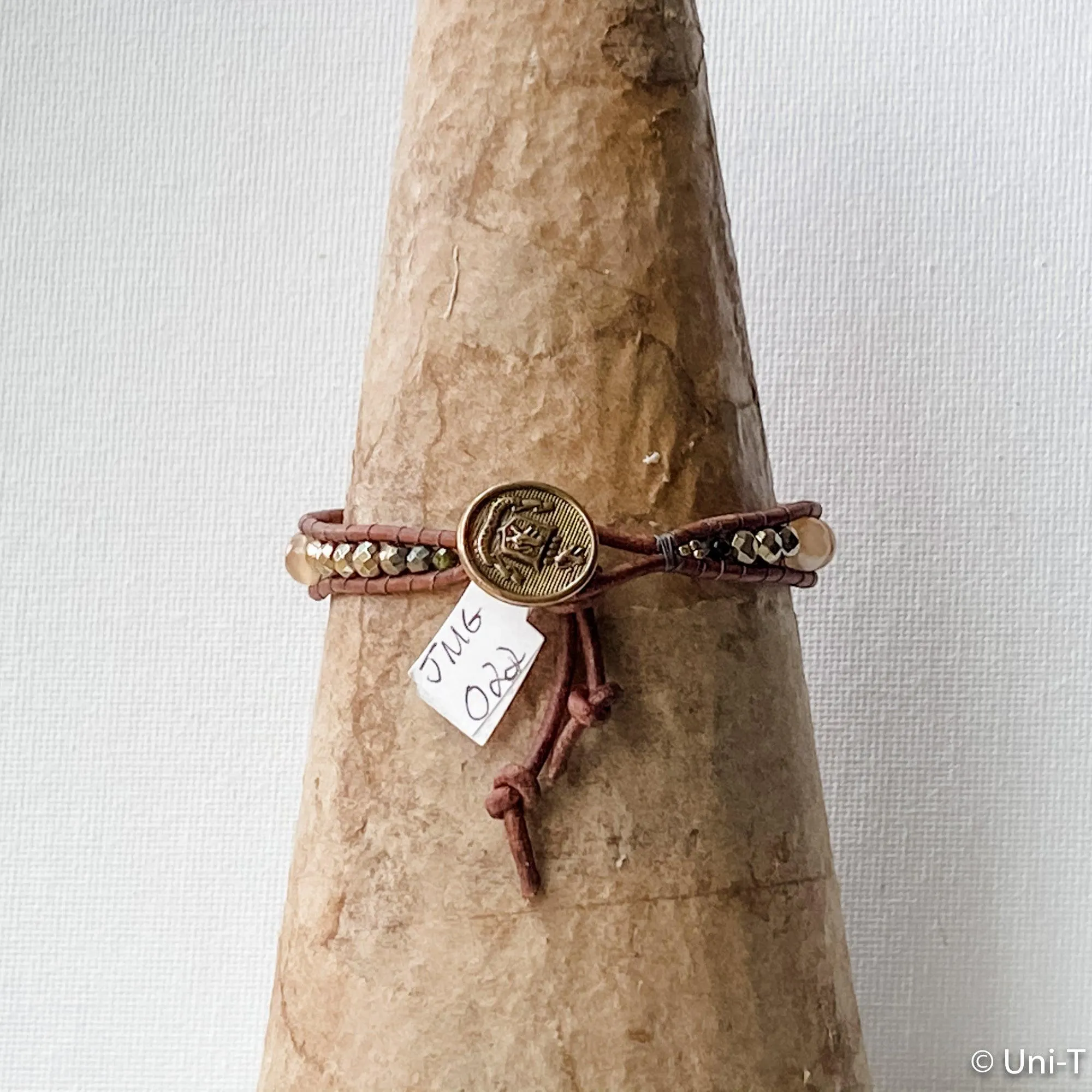 Single Woven Bracelet with Citrine, Jasper and Hematite Beads