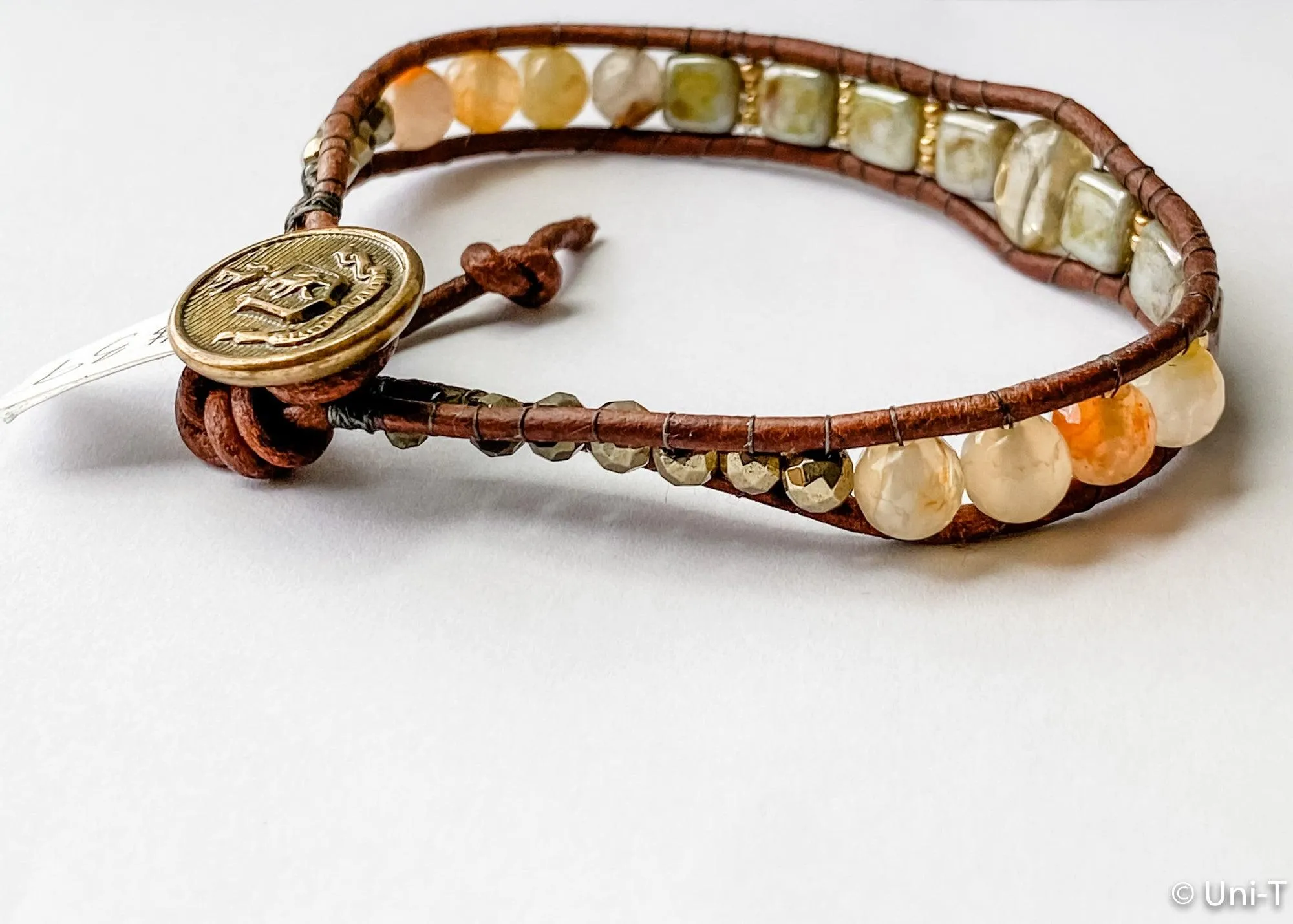 Single Woven Bracelet with Citrine, Jasper and Hematite Beads