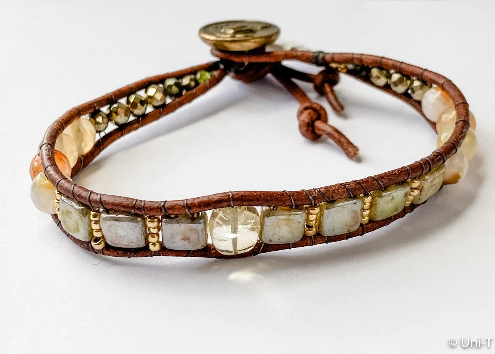 Single Woven Bracelet with Citrine, Jasper and Hematite Beads