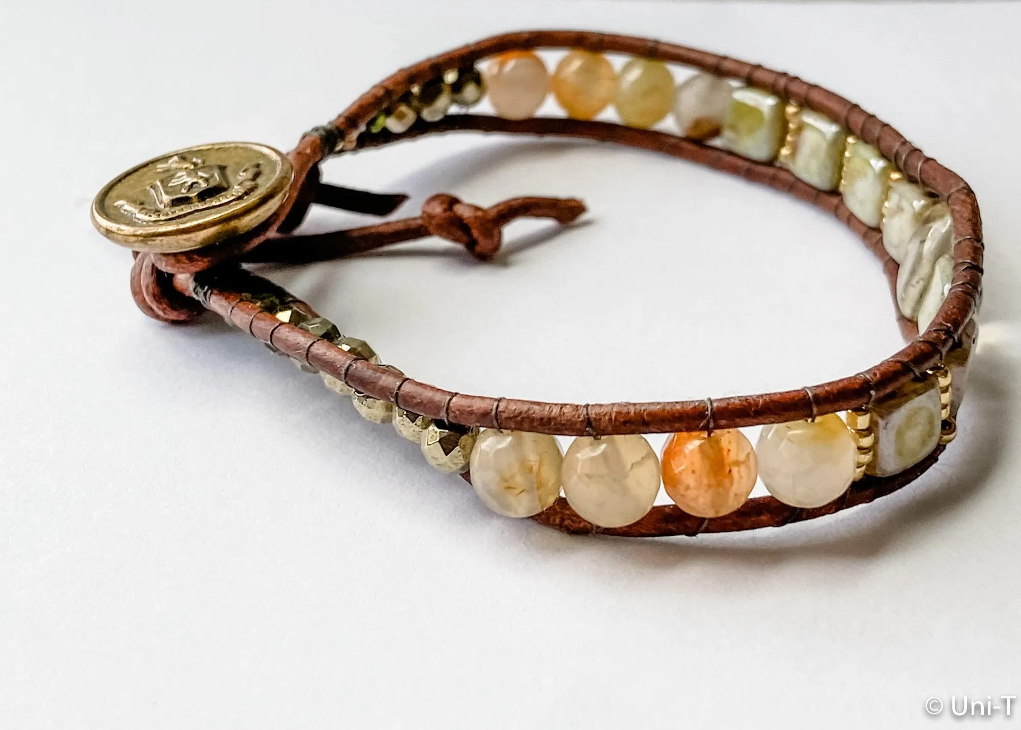 Single Woven Bracelet with Citrine, Jasper and Hematite Beads