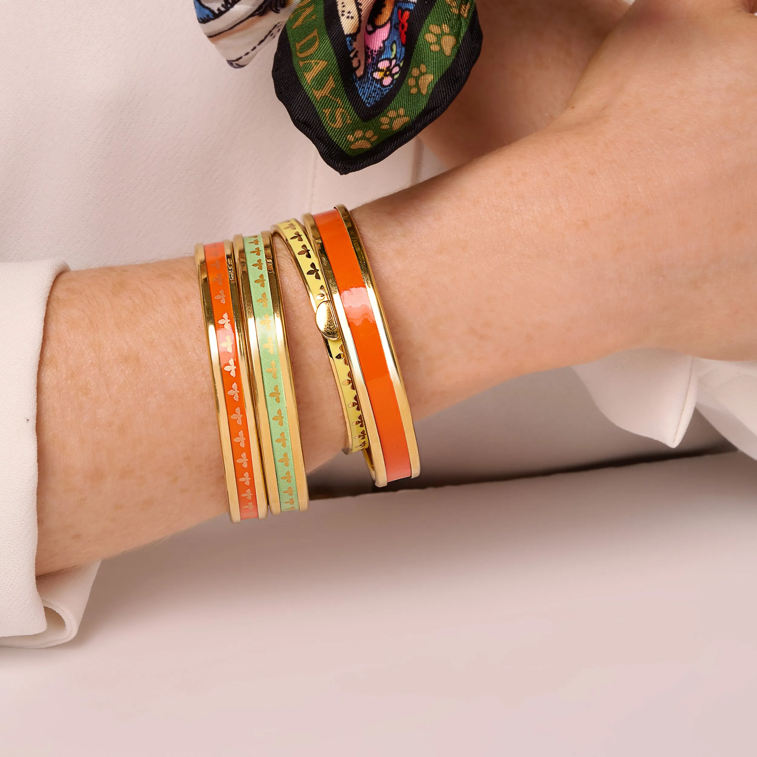 Skinny Bee Orange & Gold Enamel Bangle