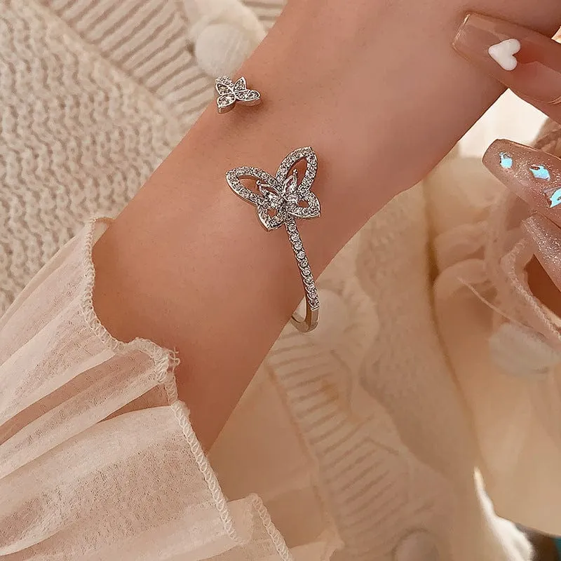 Sliver Butterfly Bangle Bracelet