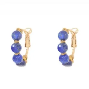 Small Beaded Lapis Lazuli Hoop Earrings by Satellite Paris