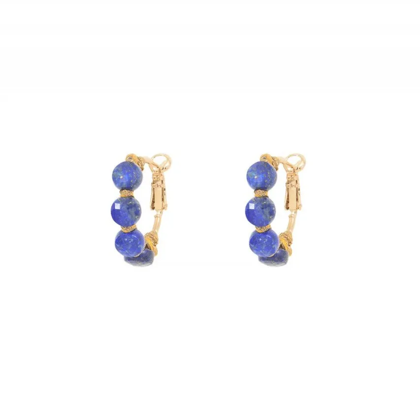 Small Beaded Lapis Lazuli Hoop Earrings by Satellite Paris