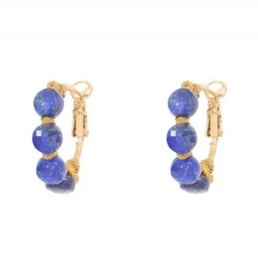 Small Beaded Lapis Lazuli Hoop Earrings by Satellite Paris