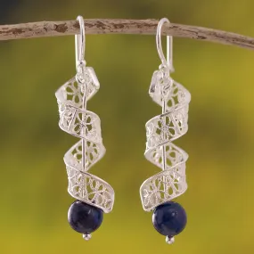 Spiral Lapis Lazuli Filigree Dangle Earrings from Peru - Spiral Dance | NOVICA