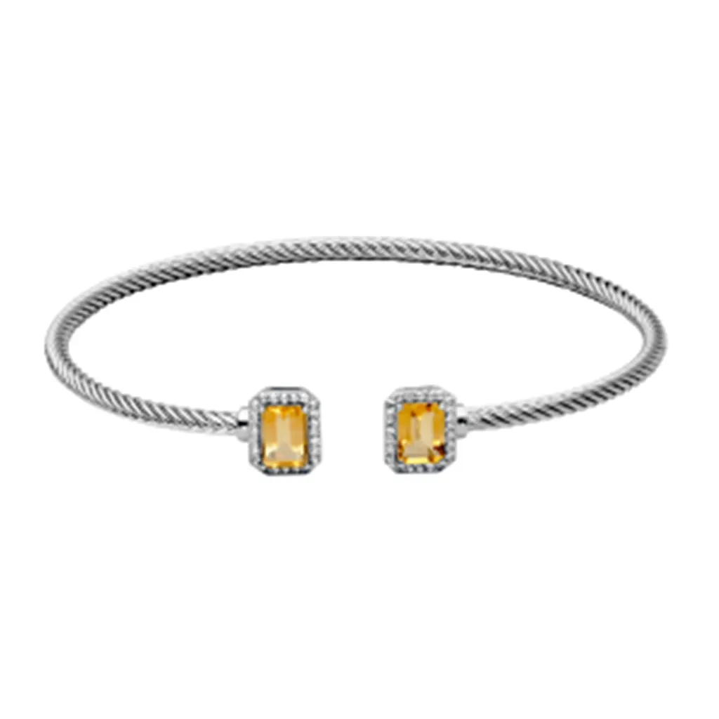 Sterling Silver Emerald Cut Citrine & White Topaz Cuff Bracelet by Samuel B.