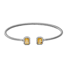 Sterling Silver Emerald Cut Citrine & White Topaz Cuff Bracelet by Samuel B.