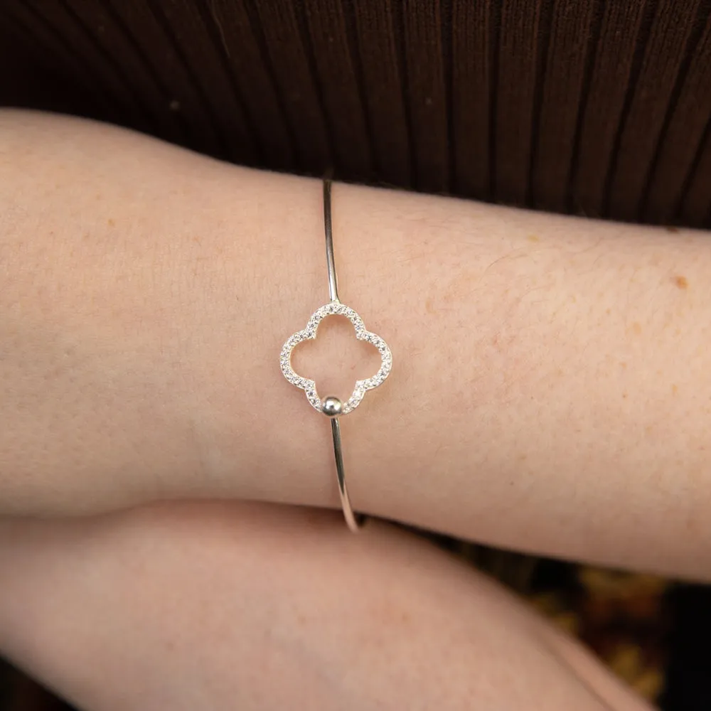 Sterling Silver Open Flower Plain Bangle