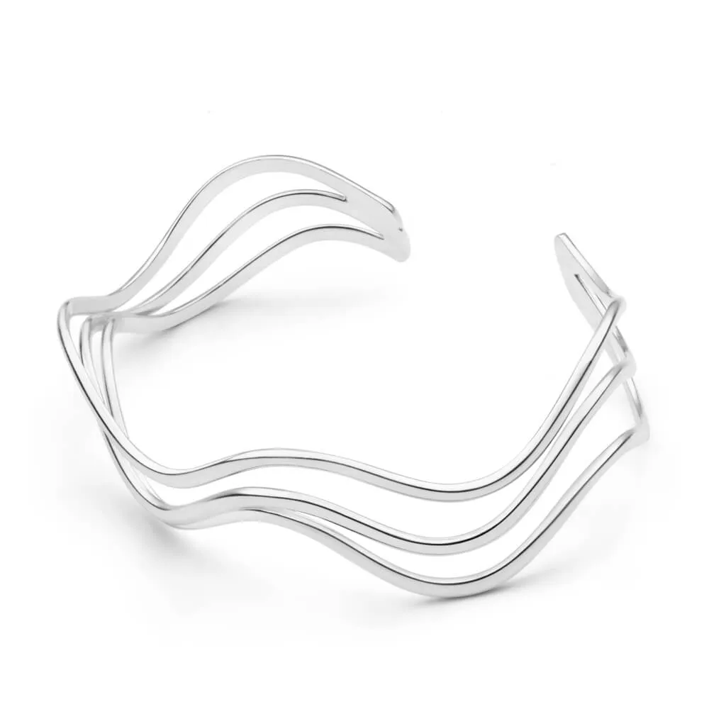 Sterling Silver Open Wave 63mm Bangle