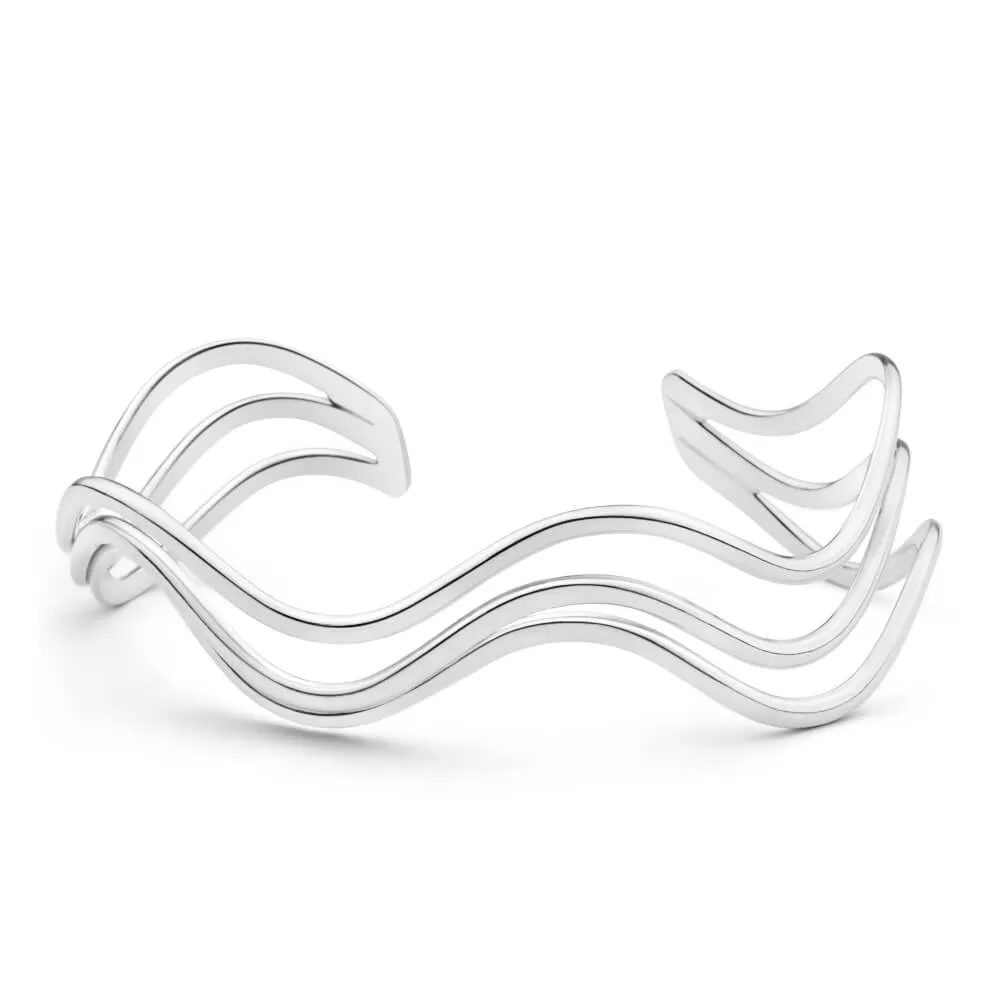 Sterling Silver Open Wave 63mm Bangle