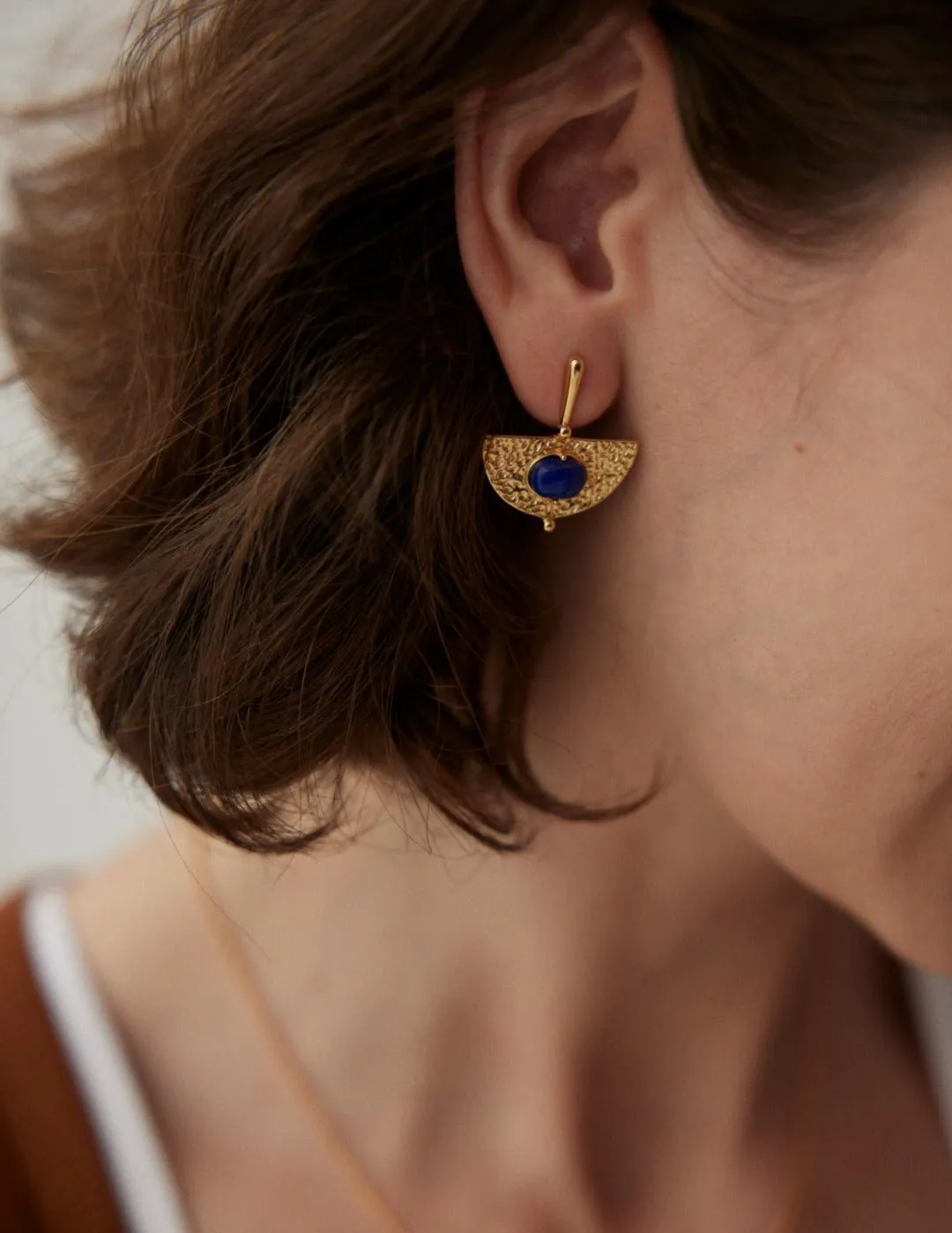 Sterling Silver Scalloped Lapis Earrings