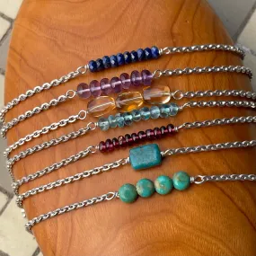 Sterling Silver Turquoise, Citrine, Pink Tourmaline, Lapis, Aquamarine Bracelet or Necklace