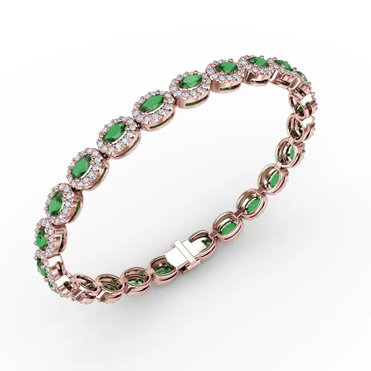 Striking Oval Emerald and Diamond Bracelet