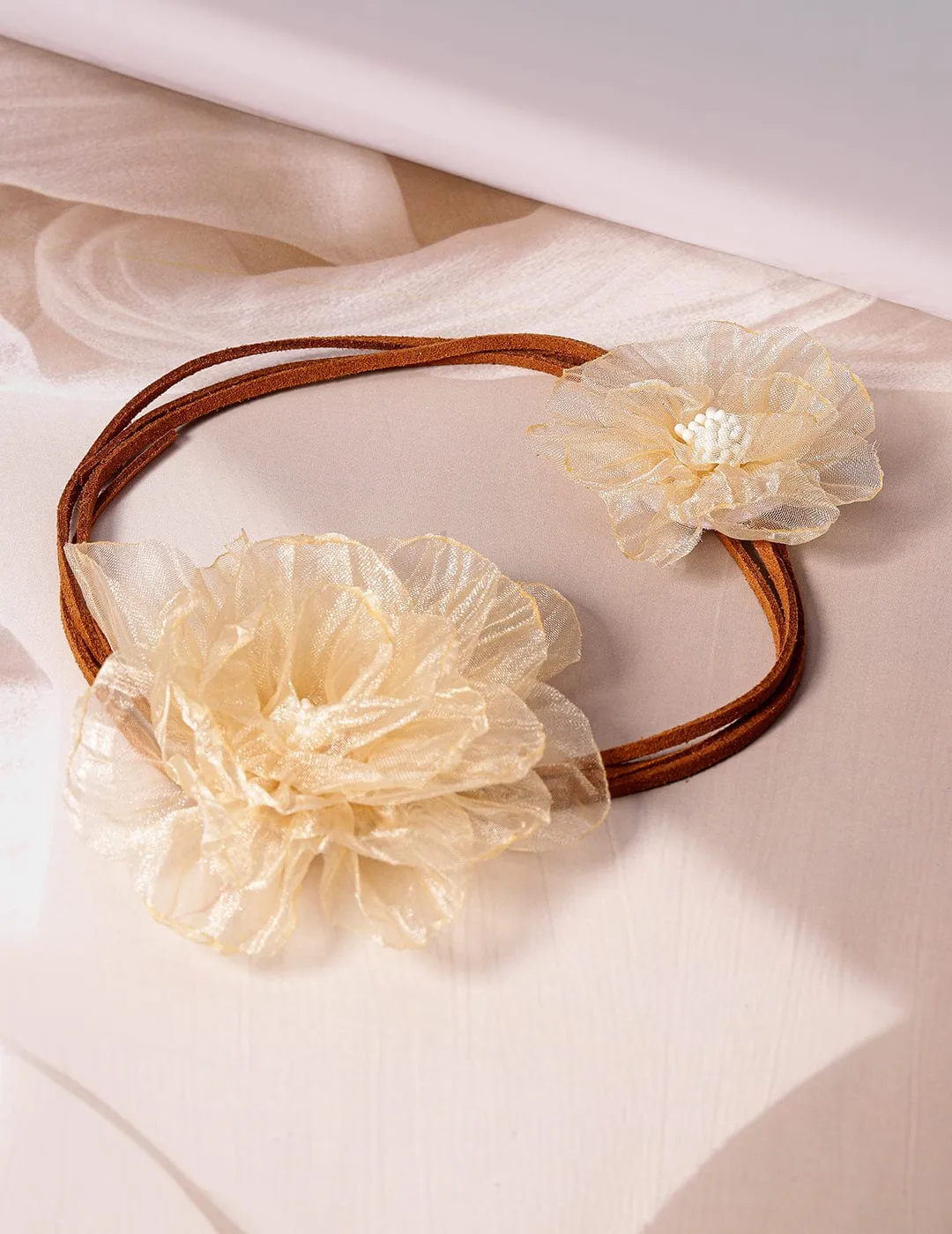 Stylish Beige Floral Fabric Statement Choker Necklace - Trendy Fashion Accessory