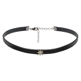 SUNBURST CHOKER, BLACK LEATHER