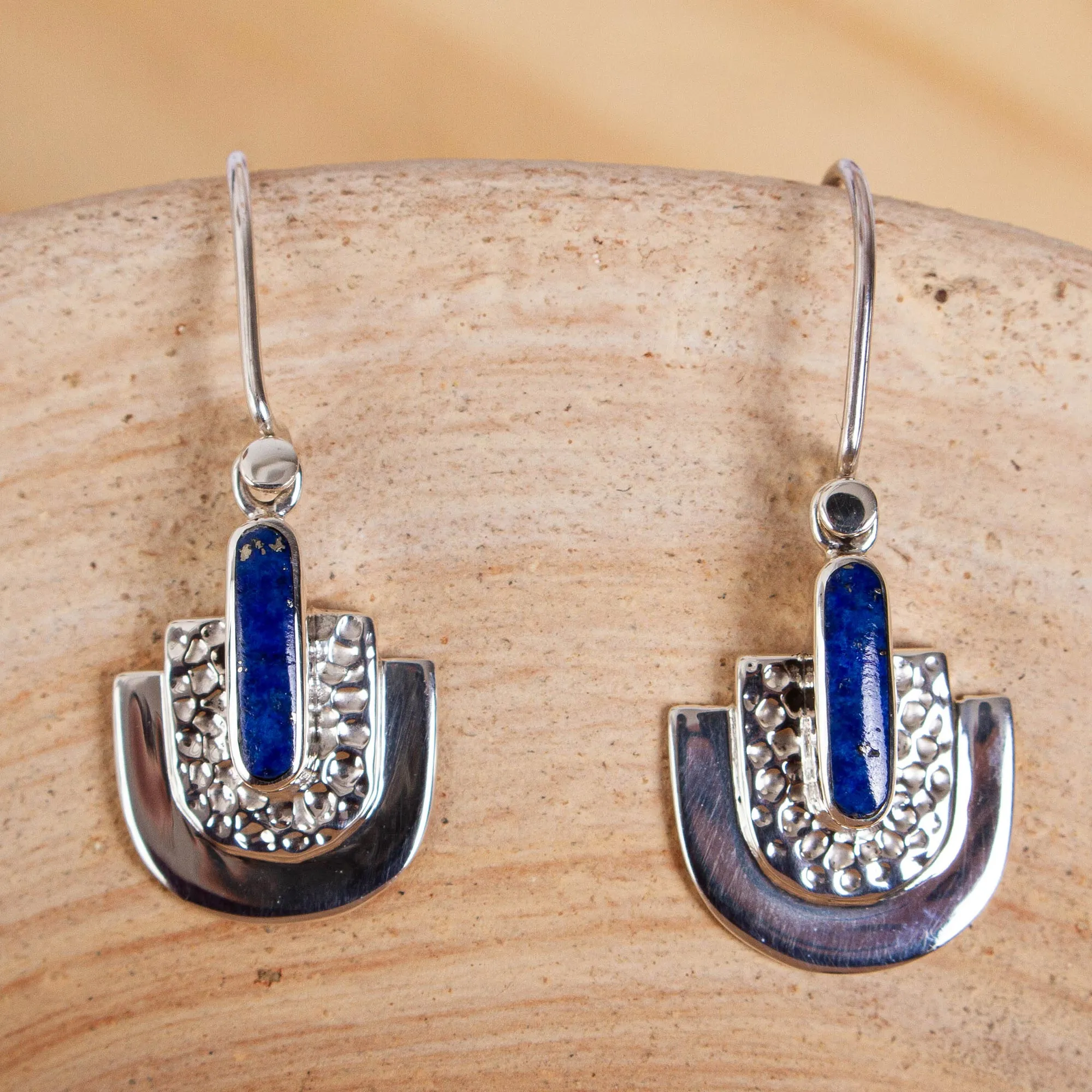 Taxco Lapis Lazuli Dangle Earrings from Mexico - Huipil Style | NOVICA