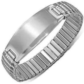 Thin Ridges Engravable Bar Link Stainless Steel Stretch Bracelet