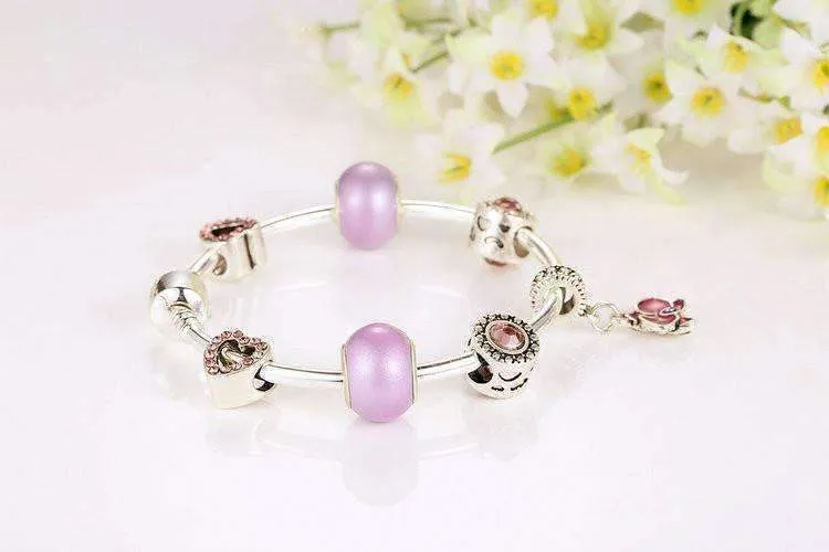 Think Pink Silver Bangle Bracelet for Women