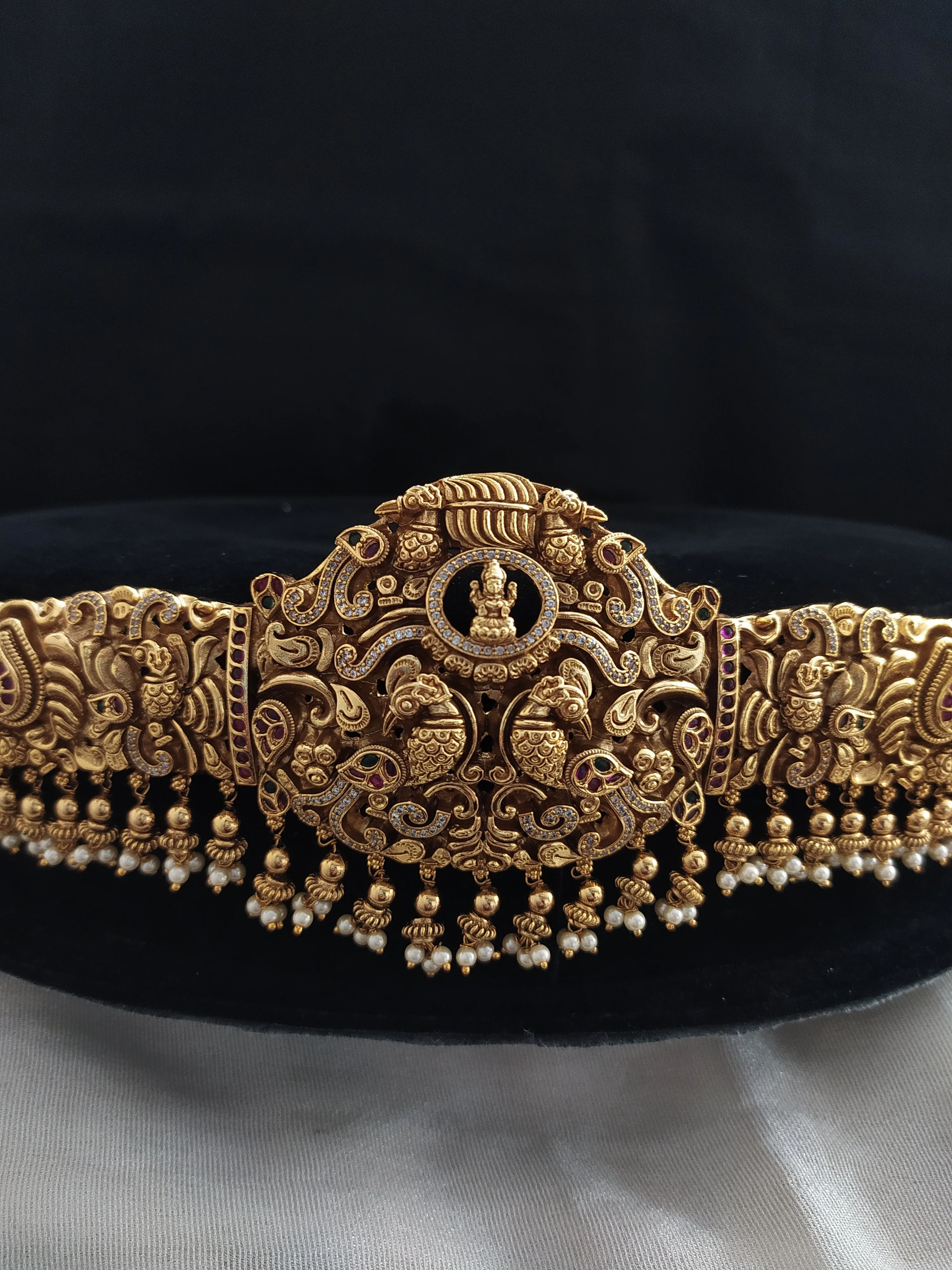 Traditional Antique Hip-Belt with Peacock and Lakshmi Motifs