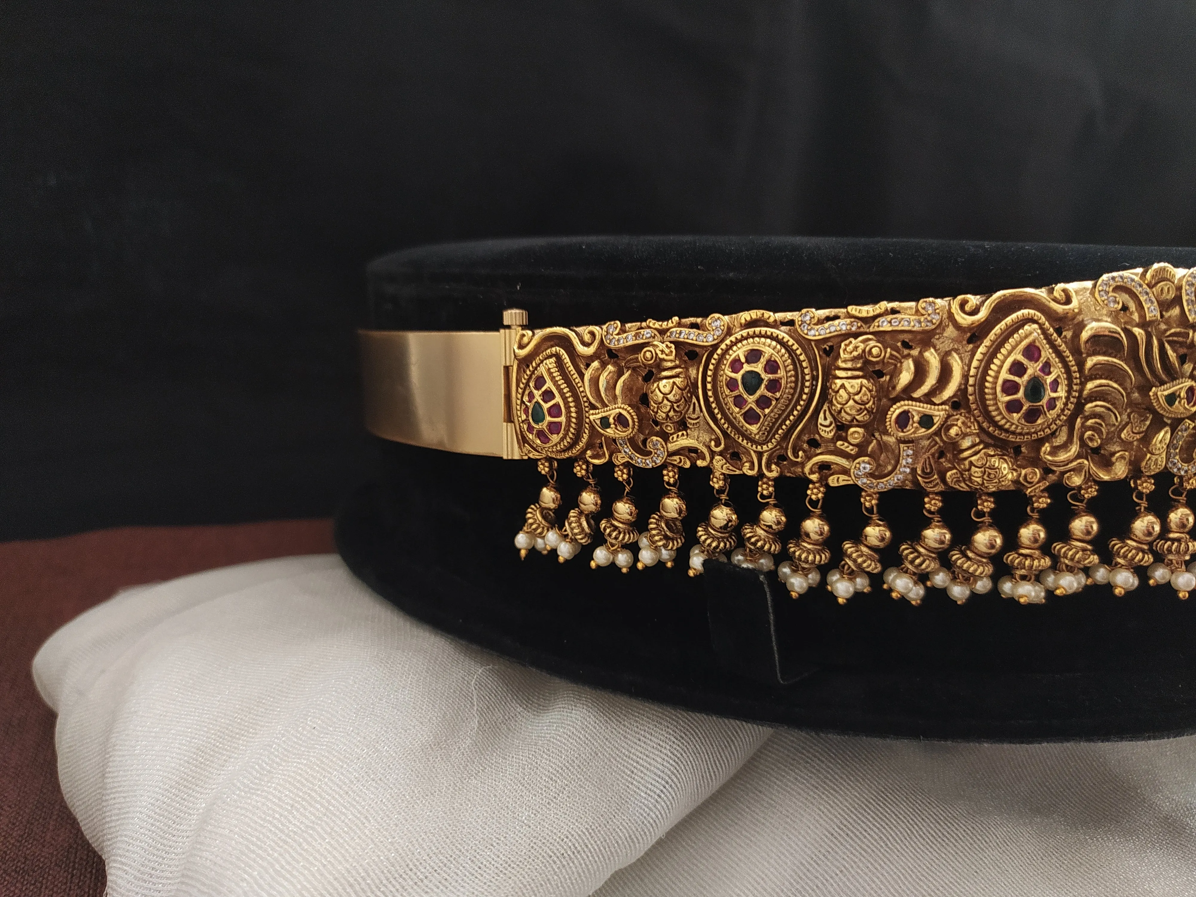 Traditional Antique Hip-Belt with Peacock and Lakshmi Motifs