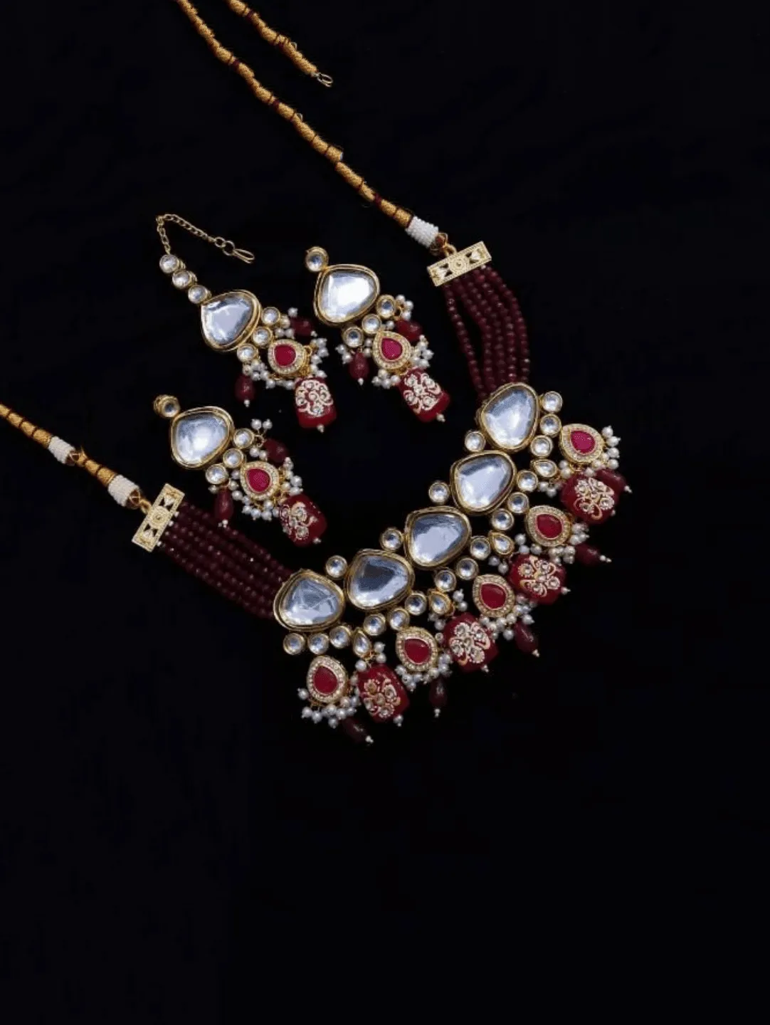 Triangular Kundan Onex Necklace And Earring Set