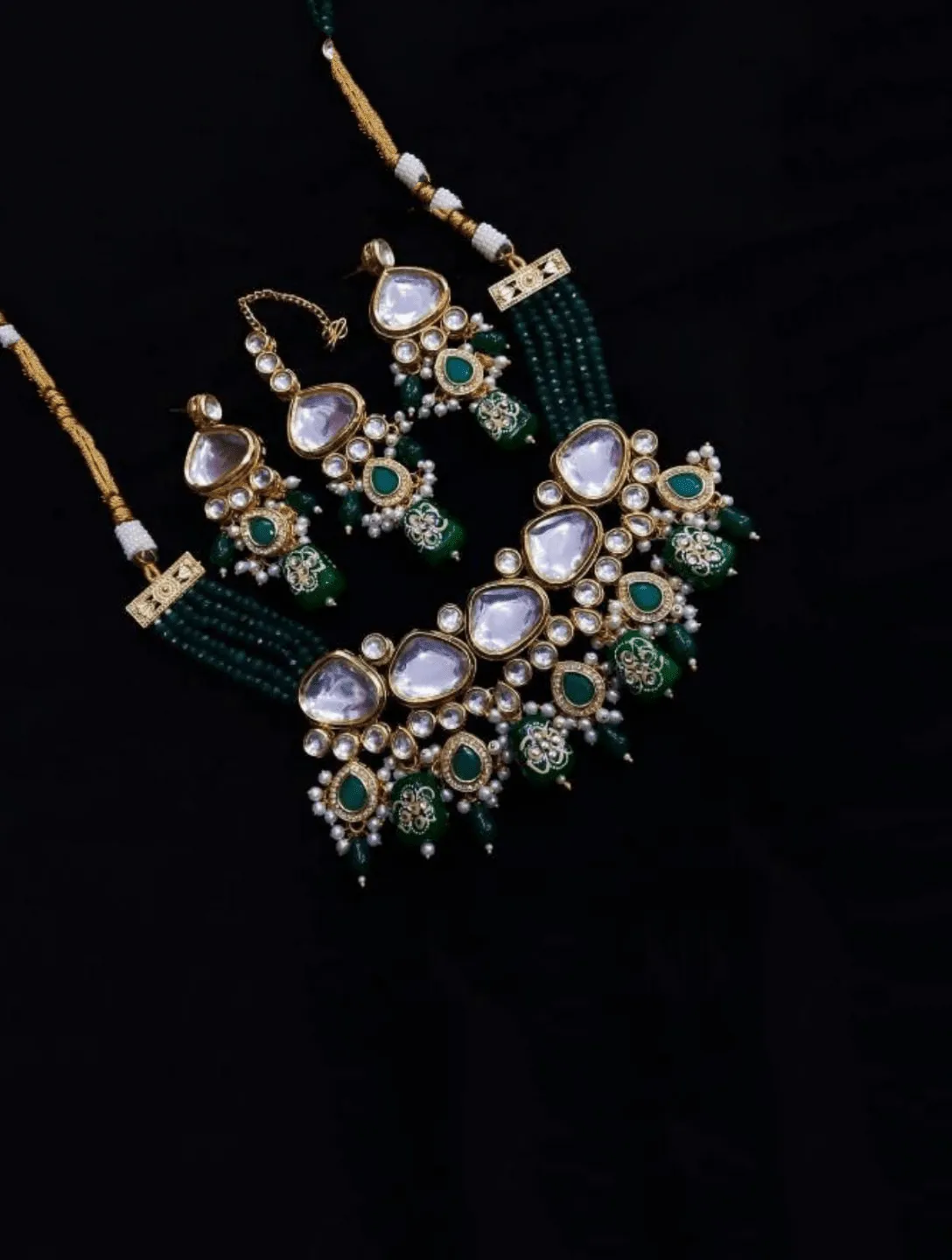 Triangular Kundan Onex Necklace And Earring Set