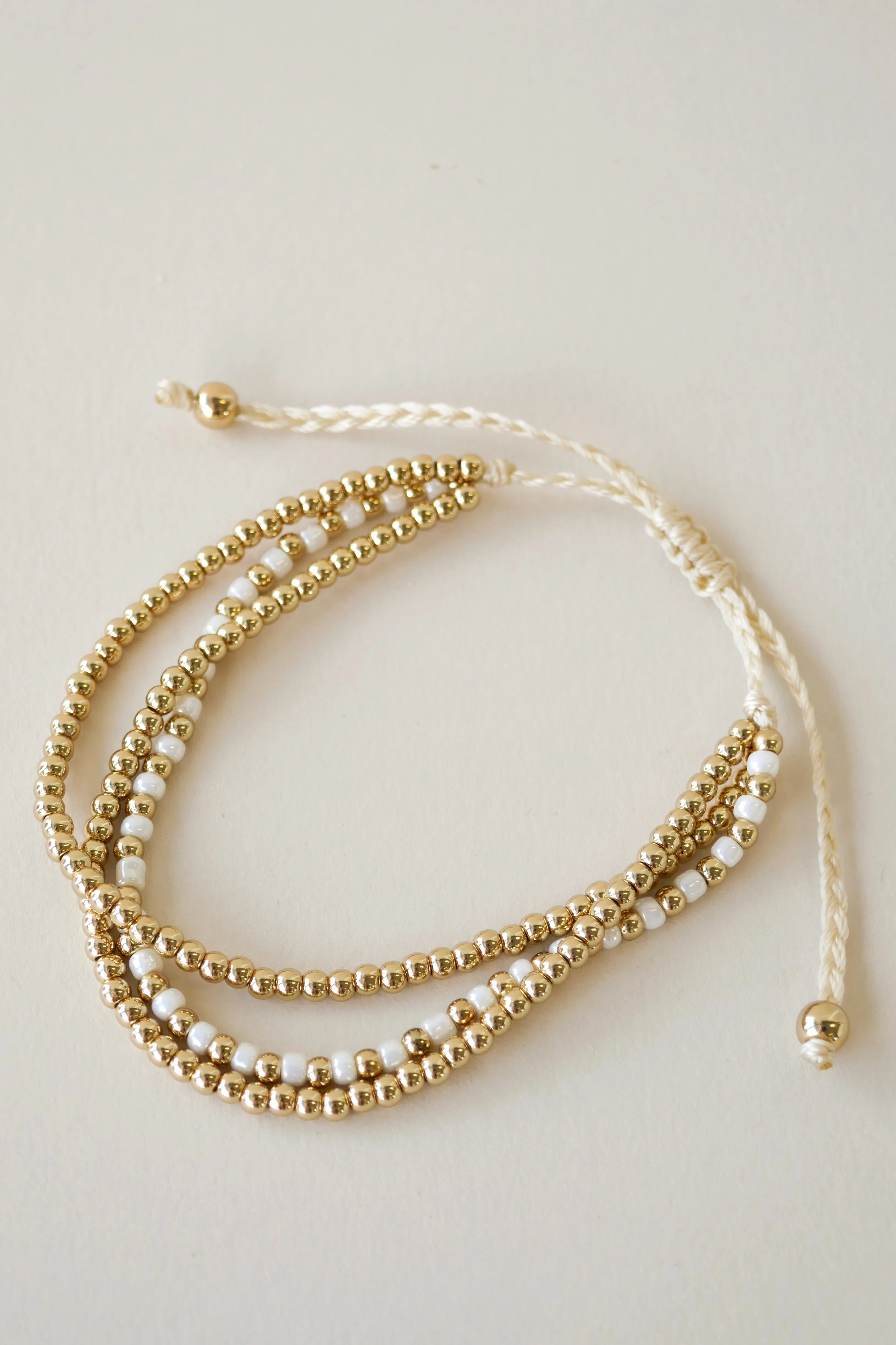 Triple Bead Gold White Gold Bracelet