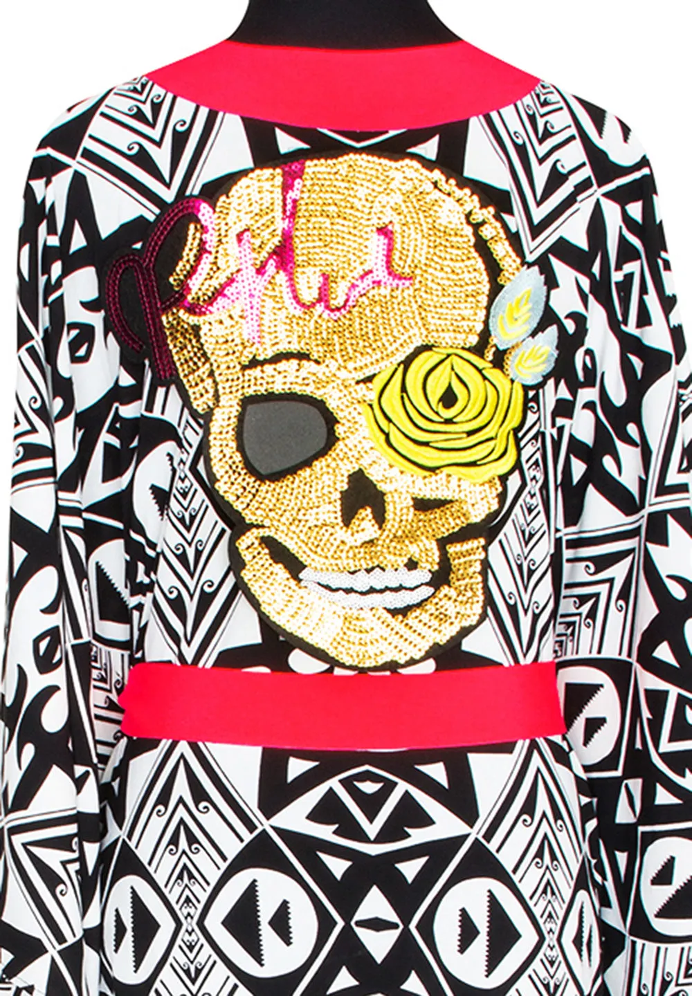 Tulum – Tribal Kimono Skull (Neon Coral)