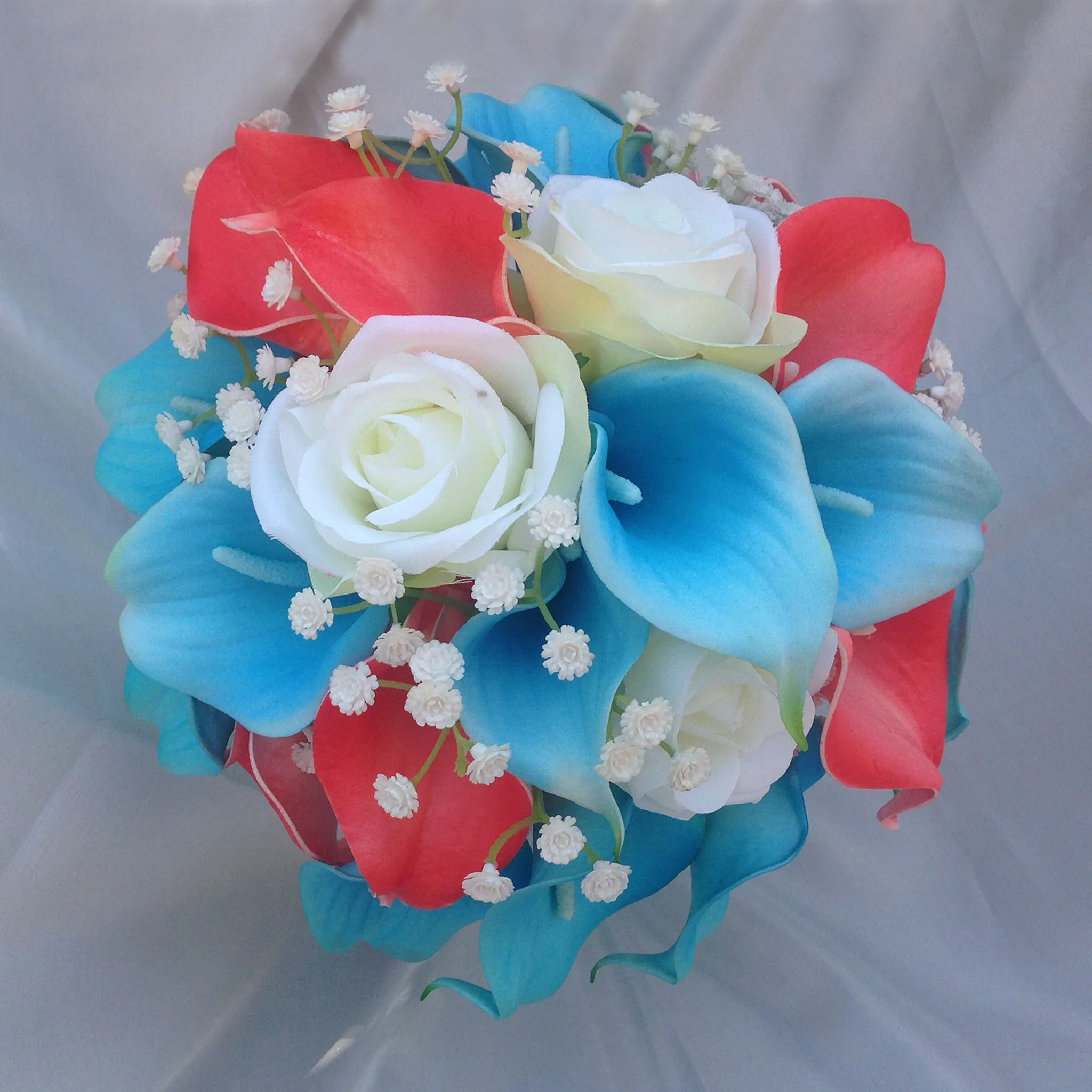 Turquoise and Coral Calla Lily Bouquet for Bridal Wedding Flowers