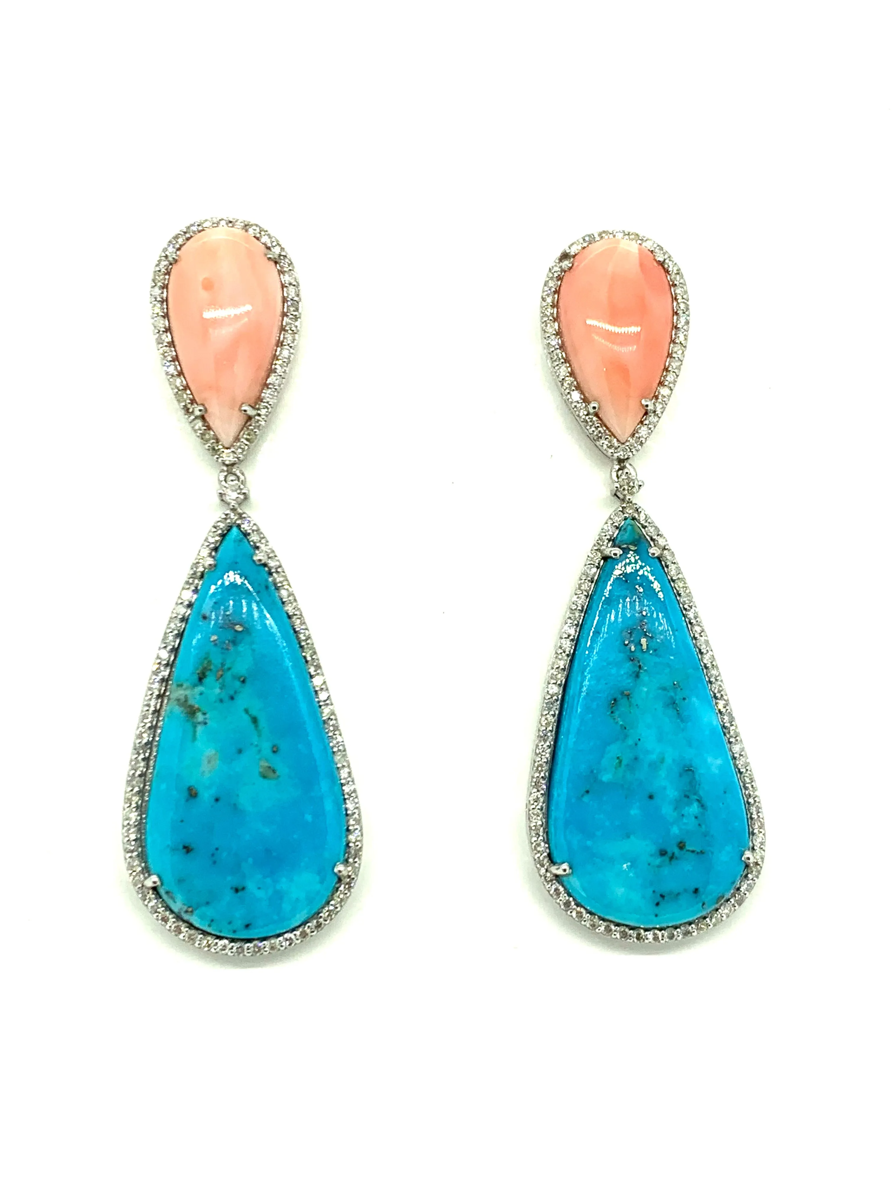 Turquoise , Coral and Diamond Earrings