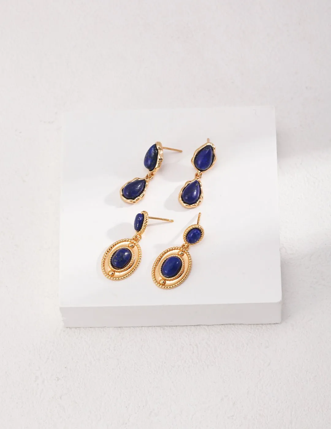 Two Drop-shaped Gold Lapis Lazuli Earrings