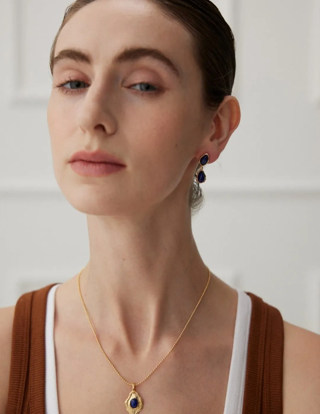 Two Drop-shaped Gold Lapis Lazuli Earrings