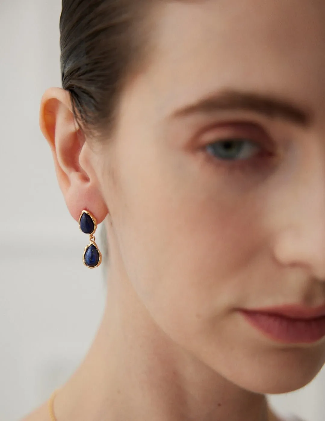 Two Drop-shaped Gold Lapis Lazuli Earrings