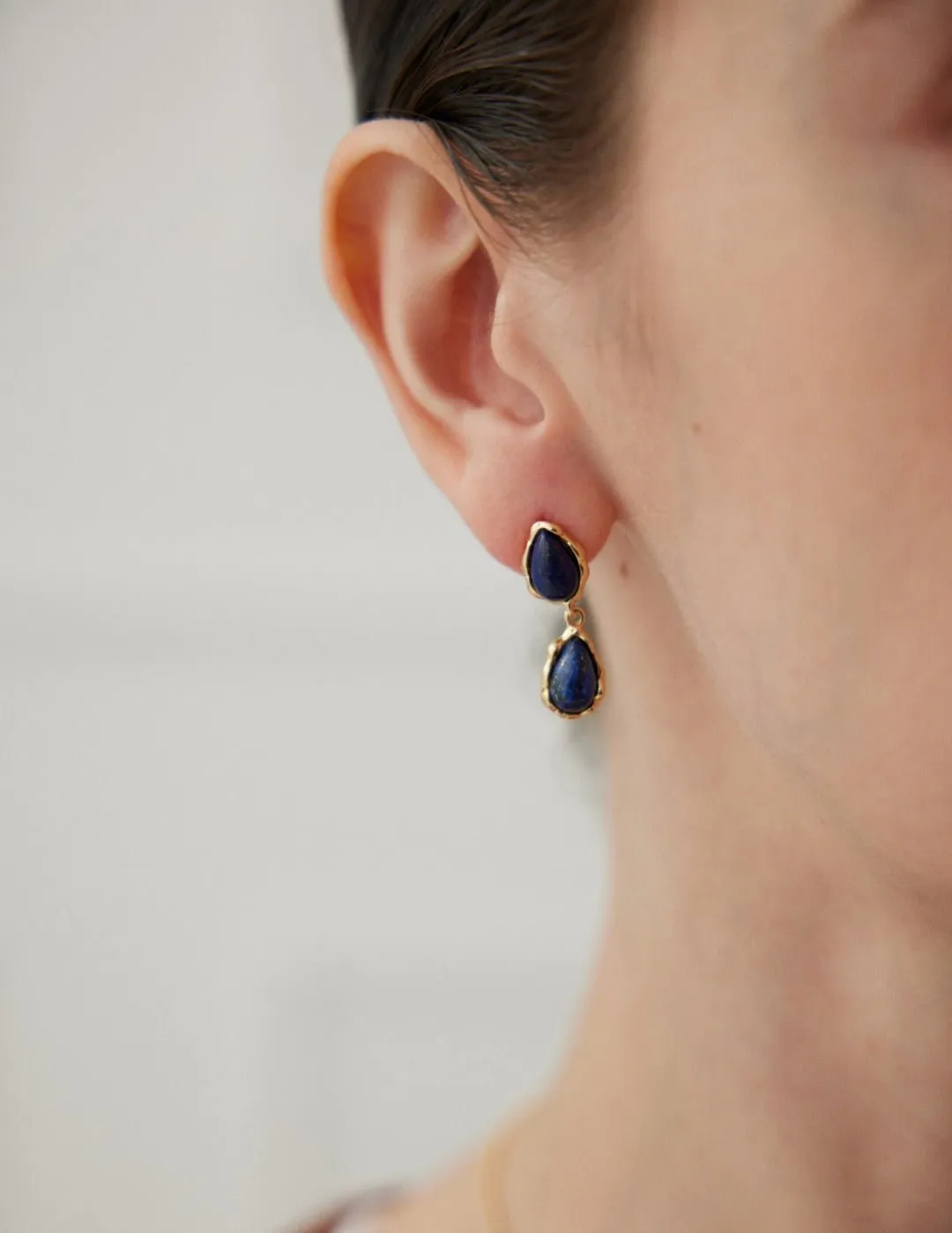 Two Drop-shaped Gold Lapis Lazuli Earrings