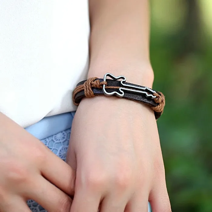 Unisex Violin Fabric Leather Bracelet