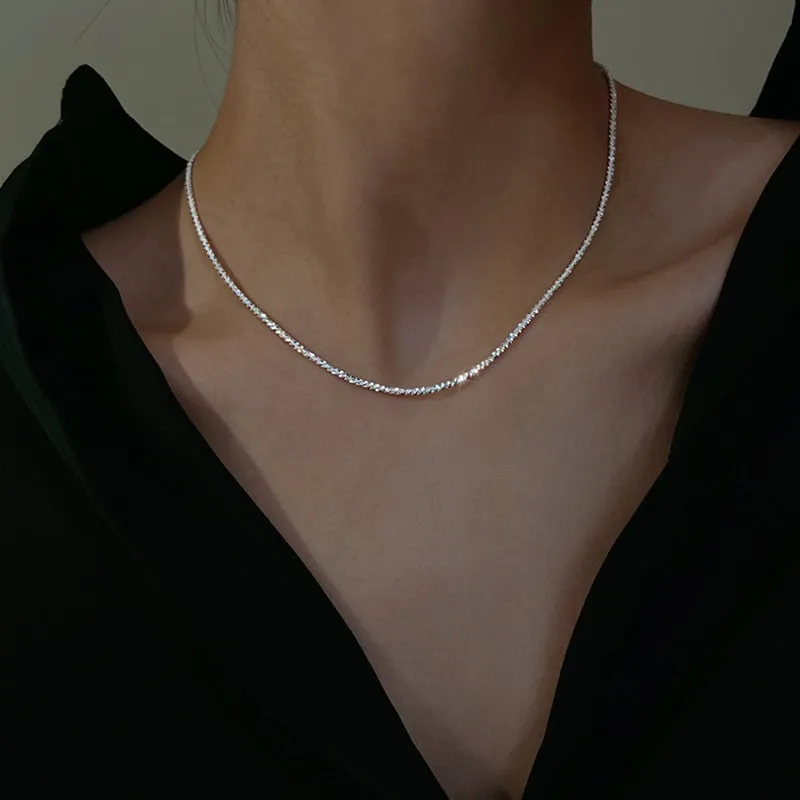 VenusFox Sterling Silver Sparkling Clavicle Chain Choker Necklace Collar For Women Fine Jewelry Wedding Party Birthday Gift