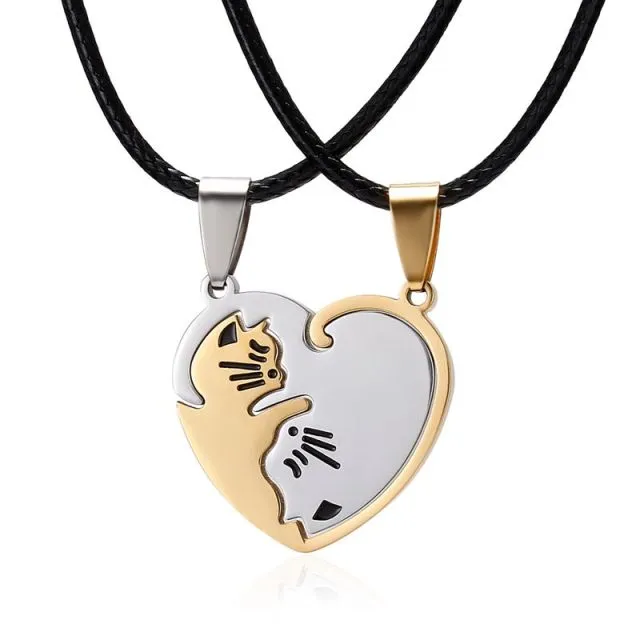 VenusFox Two Cat Couples Jewelry Necklace Black White Kitten Animal Pendant Choker Necklace Women Valentine's Day Thanksgiving Day Gift