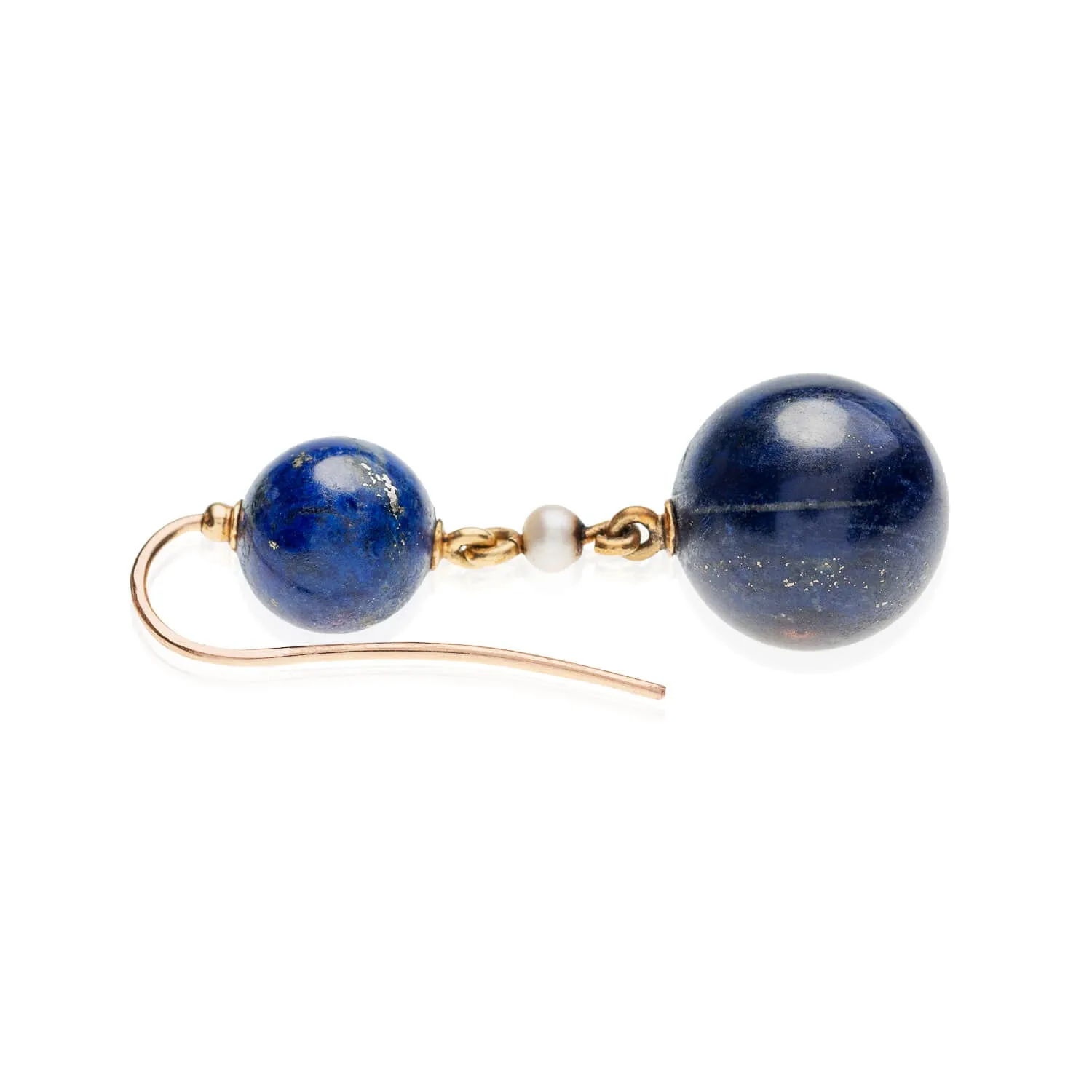 Victorian 18kt, Pearl, Enamel   Carved Lapis Lazuli Earrings, Pendant   Button Set