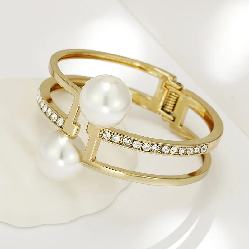 Vienna Verve Gold Pearl Asymmetric Bracelet for Women, Handcrafted Circular Jewelry from Direct Manufacturer