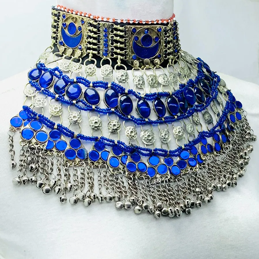 Vintage Blue Stone Layered Choker Necklace