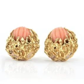 Vintage Coral and 18K Yellow Gold Earrings