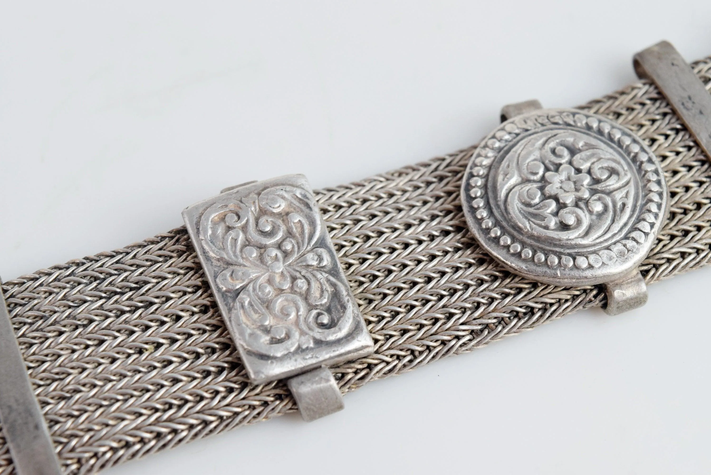 Vintage Knitted Silver Bracelet from Tamil Nadu, India