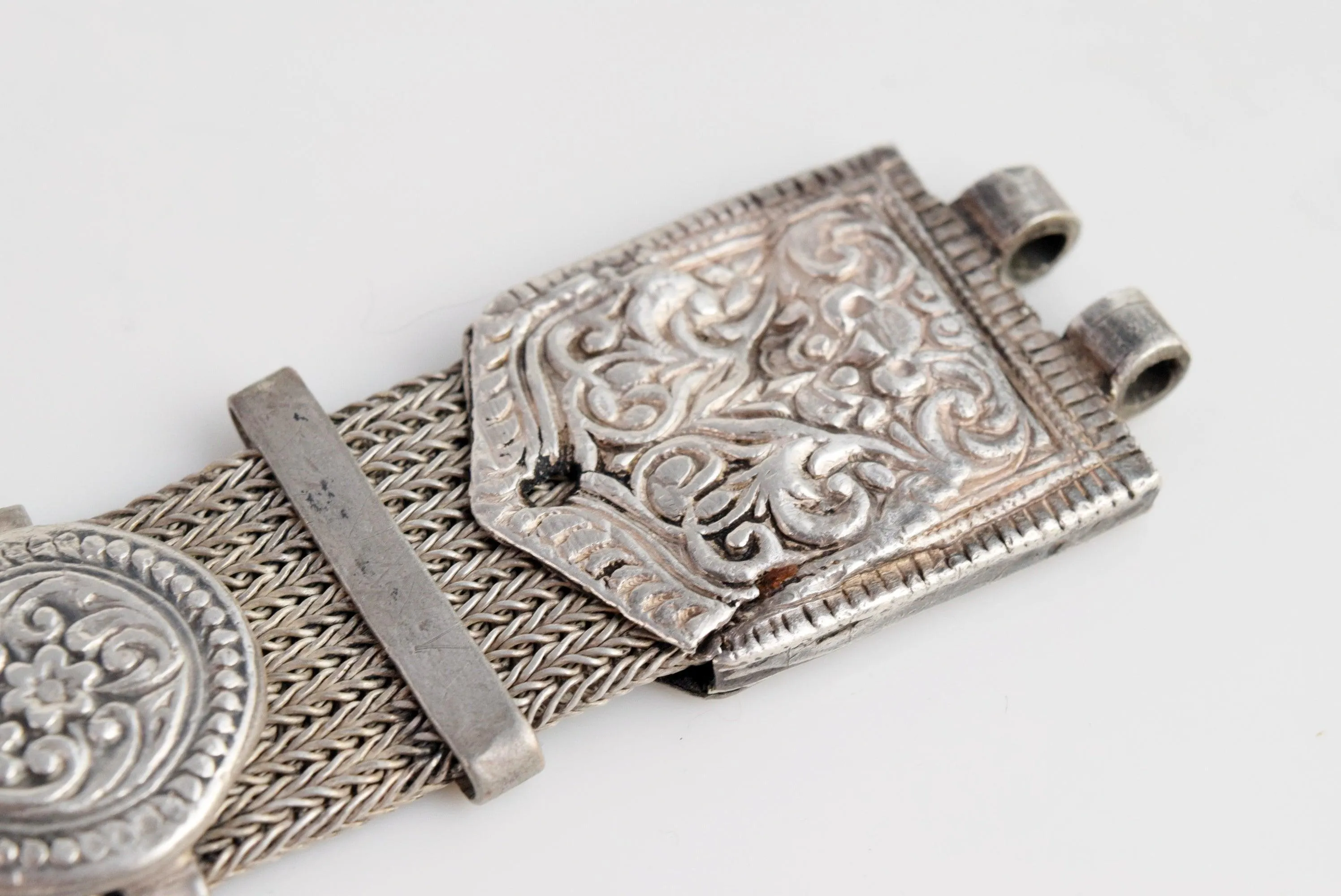 Vintage Knitted Silver Bracelet from Tamil Nadu, India