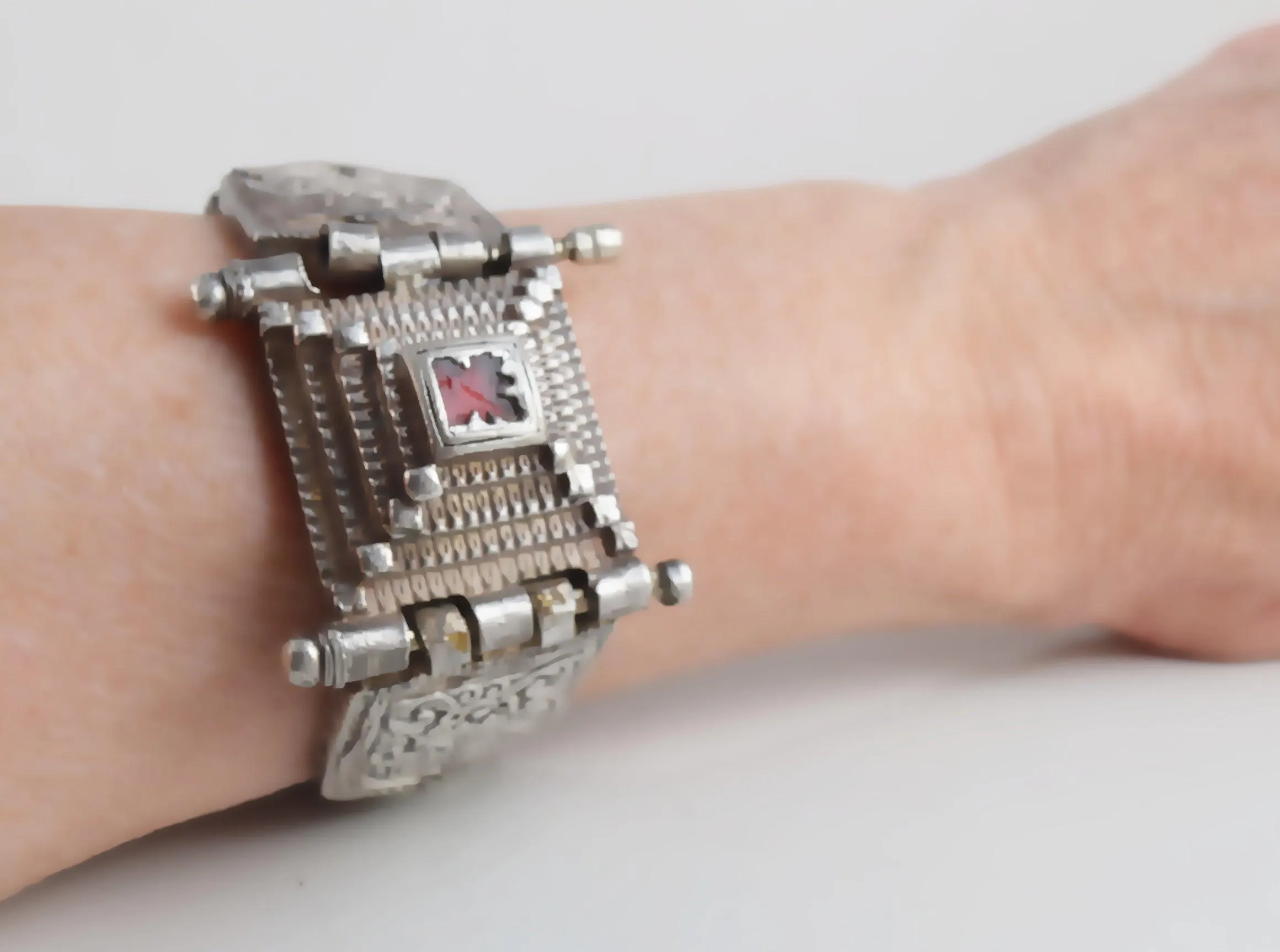 Vintage Knitted Silver Bracelet from Tamil Nadu, India