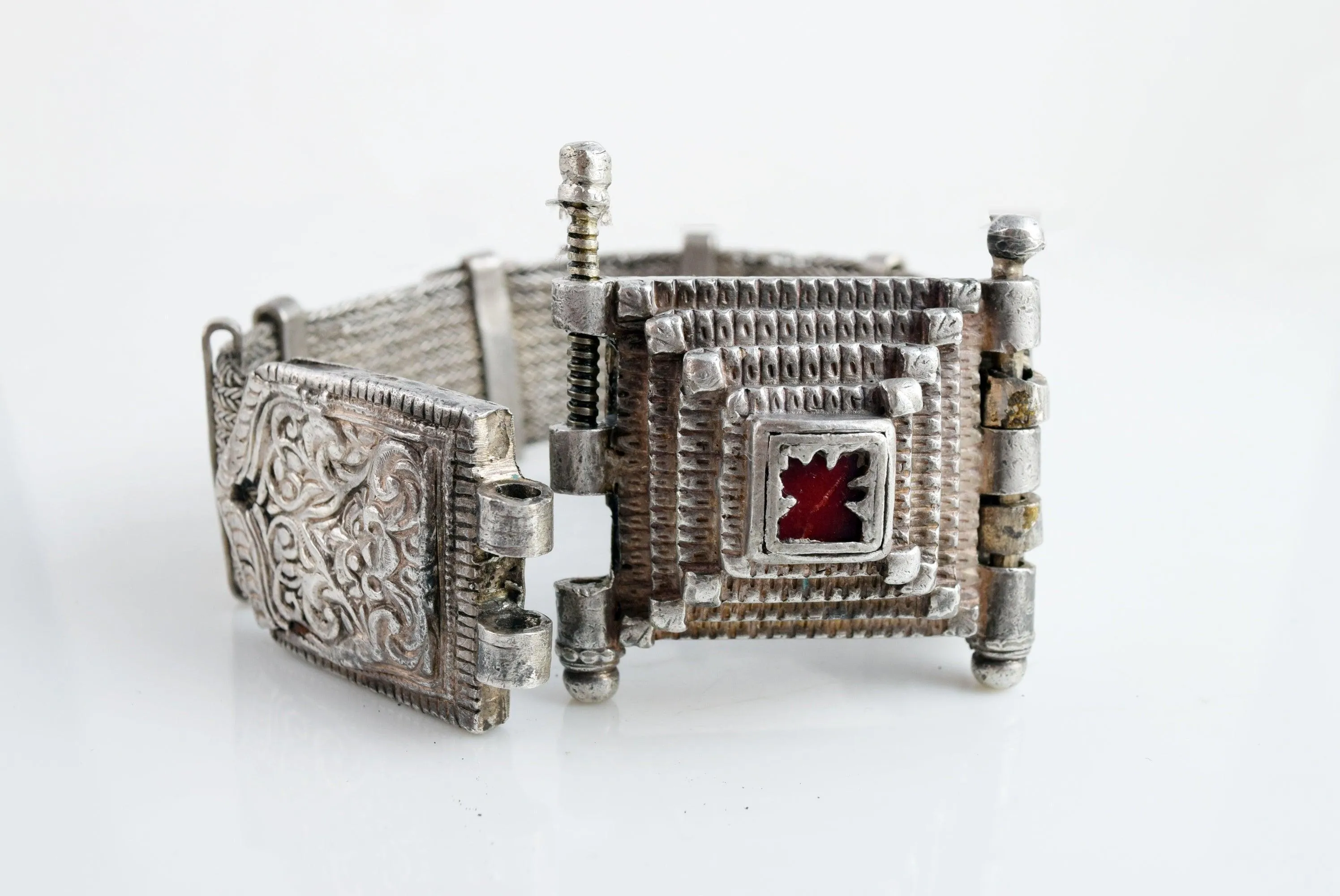 Vintage Knitted Silver Bracelet from Tamil Nadu, India